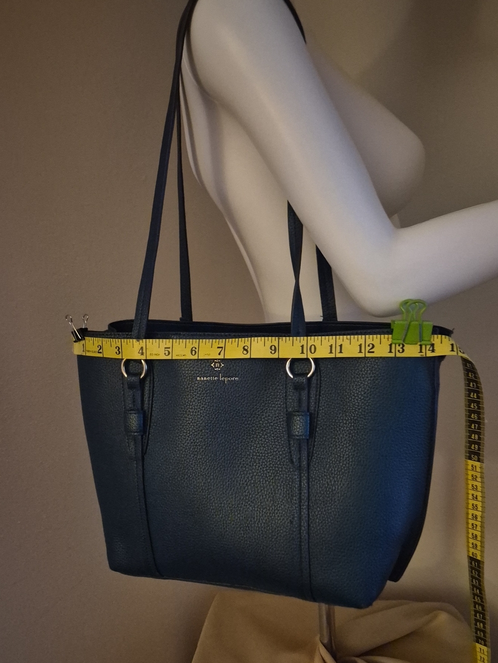 Nanette Lepore navy pebbled tote with gold logo